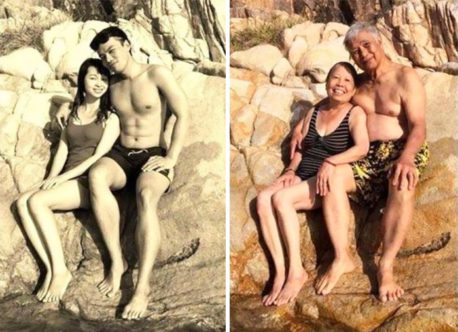 Parejas recrean fotos de su relación muchos años después