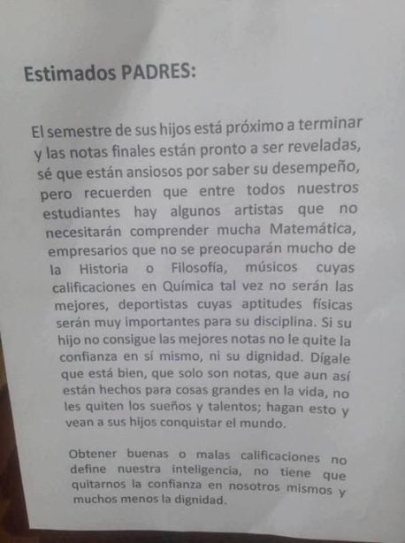 La genial carta escrita por profesores y dedicada a los padres que está revolucionando Internet