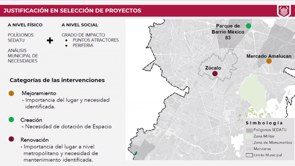 Mapa que muestra los puntos a mejorar de la infraestructura urbana de Puebla con presupuesto federal de SEDATU