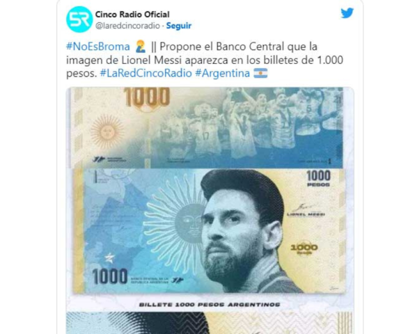 Falso: Es mentira que Banco Central de Argentina iba a fabricar billetes de 1.000 pesos con cara de Messi