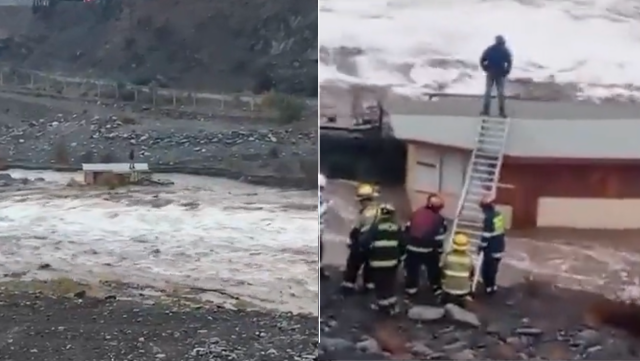 Terrorífico momento: Hombre quedó atrapado en el techo de su casa durante crecida de río Aconcagua