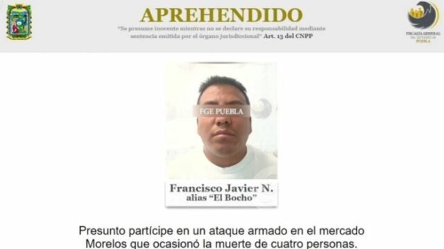 Detienen a “El Bocho”, implicado en balacera del mercado Morelos