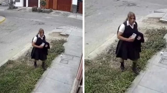 Captan a hombre vestido de colegiala acosando estudiantes: VIDEO