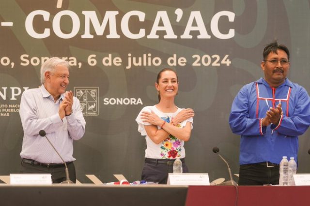 Claudia Sheinbaum reafirma compromiso con pueblos indígenas en Sonora junto a López Obrador