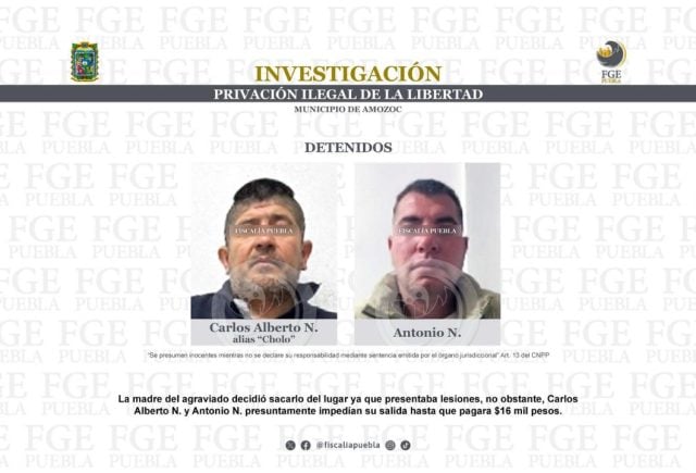 Detienen a 2 por maltratar y retener a joven en anexo de Amozoc