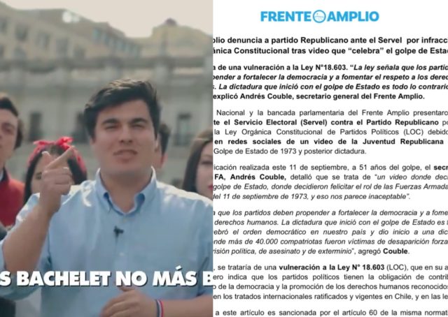 Arriesgan la disolución del partido: Frente Amplio denuncia a Republicanos ante Servel por video de Juventudes «celebrando» el Golpe de Estado