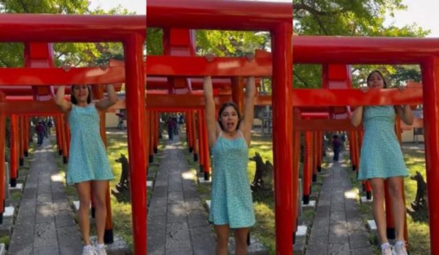 Alboroto en Japón: Influencer chilena viralizada por usar un torii como barra de ejercicios