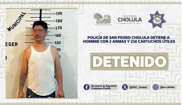 Sorprende policía de San Pedro Cholula a Carlos Jair en posesión de un arsenal