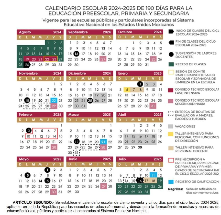 CALENDARIO ESCOLAR 2024-2025