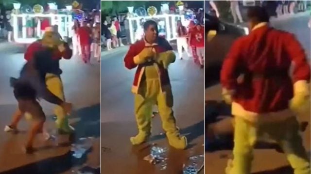 Carabinero vestido de Grinch se enfrascó en riña callejera con un borracho que acosó a duende navideño