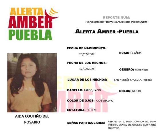 ¿La has visto? Emiten Alerta Ámber por Aída Coutiño del Rosario, desaparecida en San Andrés Cholula