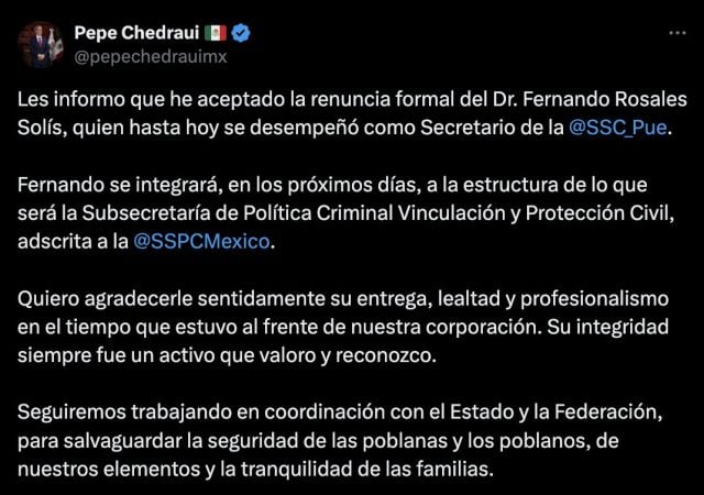 Pepe Chedraui acepta la salida de Fernando Rosales de la SSC 