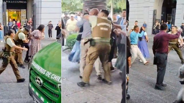 Feroz batalla campal entre Carabineros y evangélicos generó caos en la Plaza de Armas de Santiago